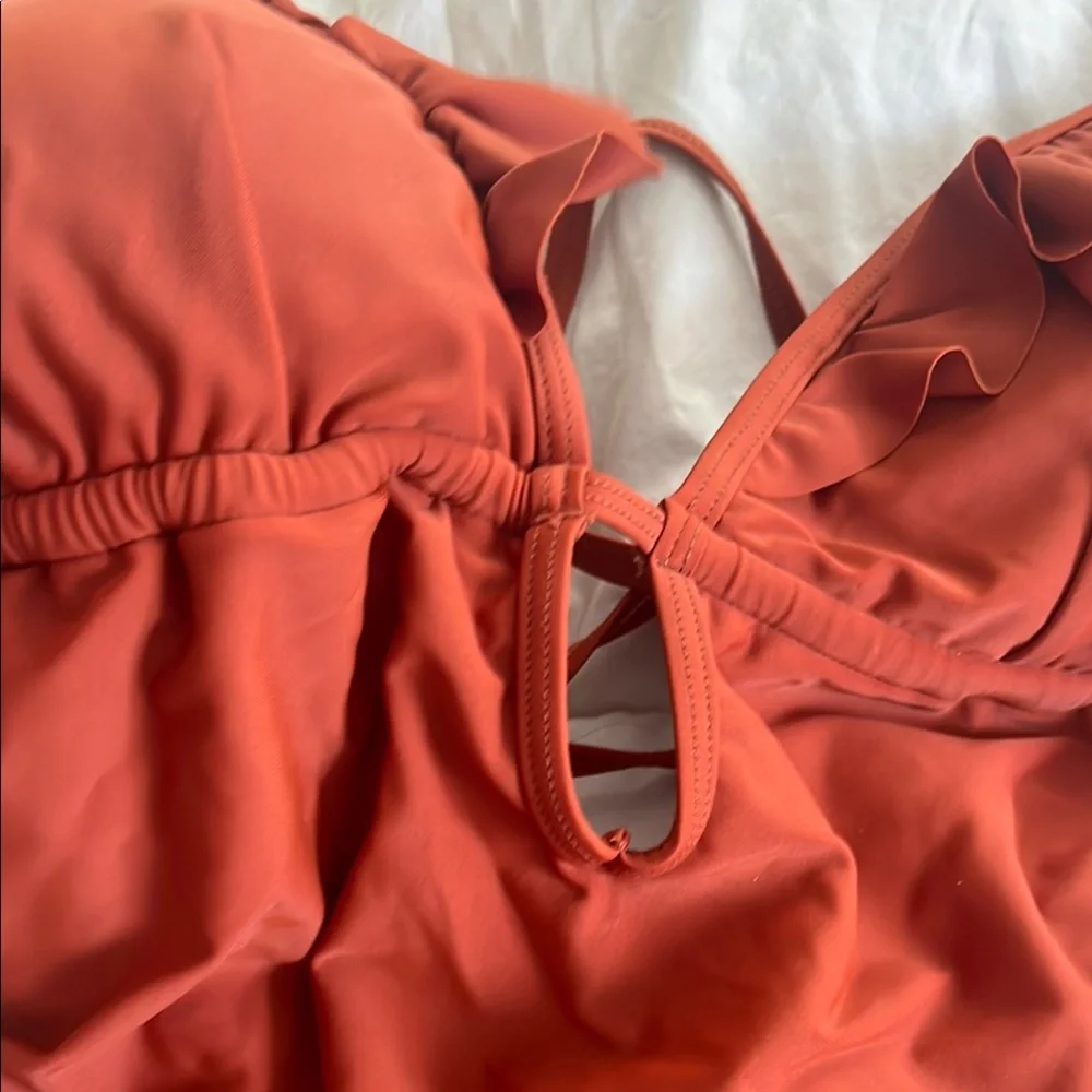 Chic Rust Swimsuit with Ruffle Accent - Picture 3 of 8